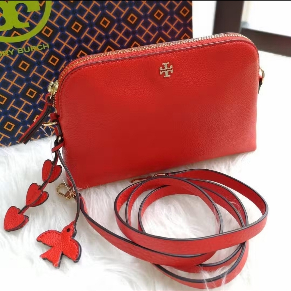 TORY BURCH PERRY PEACE PEBBLED LEATHER CROSSBODY BAG HANDBAg